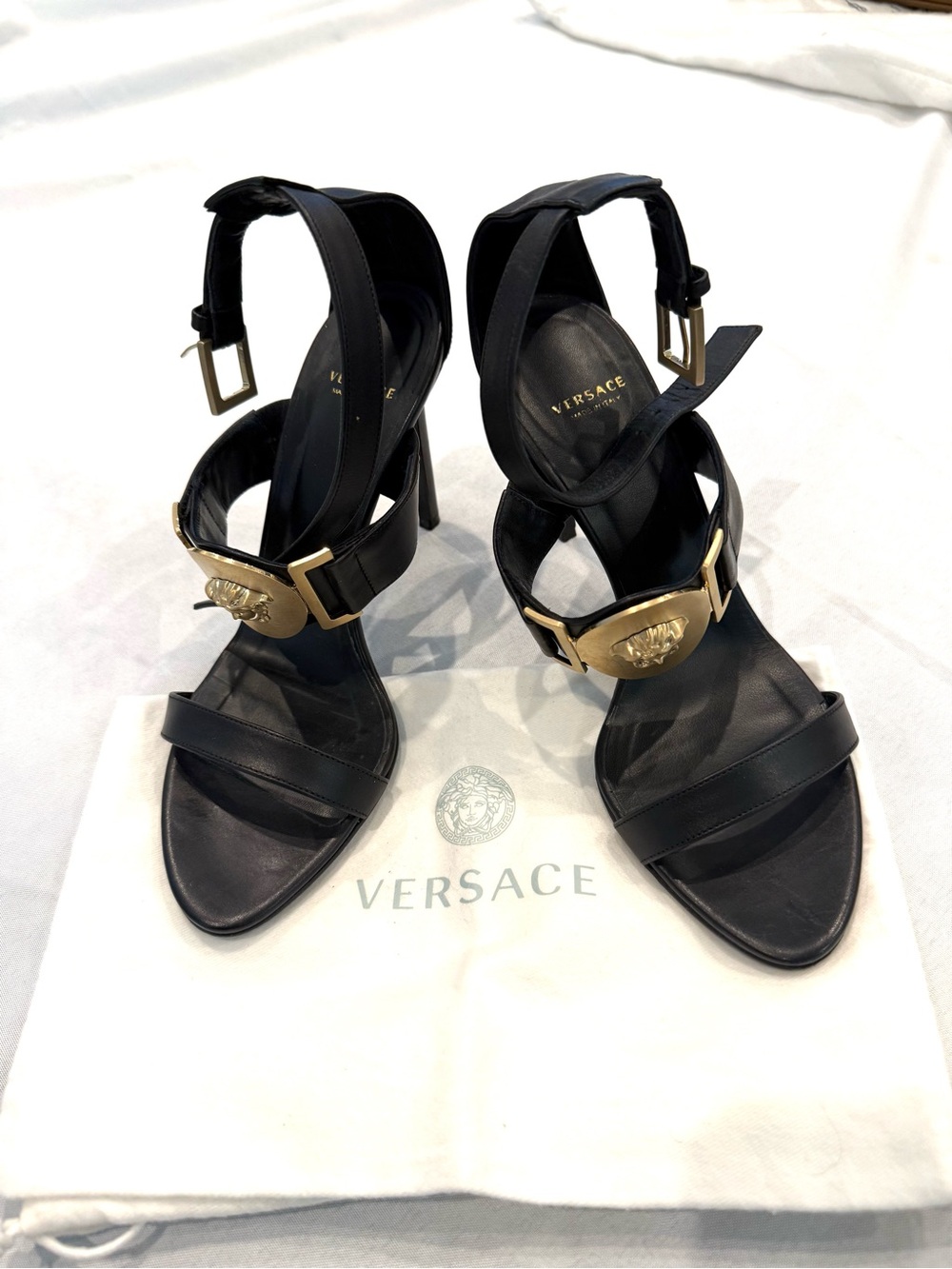 Versace Medusa Medallion Buckle Ankle Strap Heels - Sz. 38